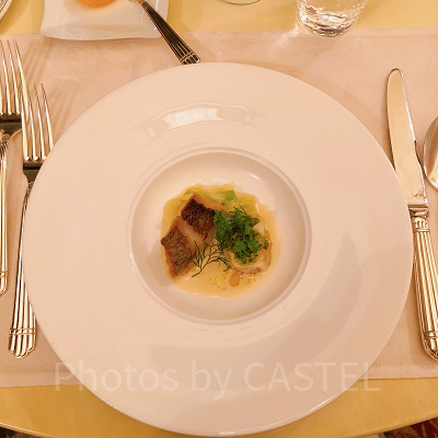 黒ムツのインパデッラ 帆立貝とツブ貝のポルケッタ