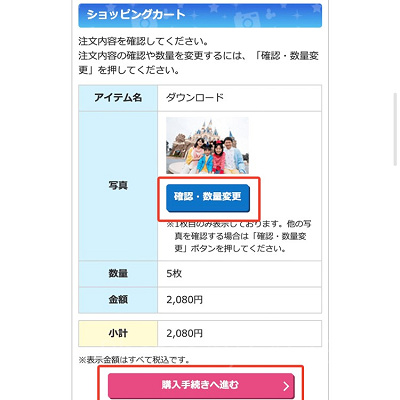 注文内容を確認し注文確定、写真のダウンロード