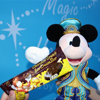 チョコレートクランチ・アイスバーとミッキーのぬいぐるみで「 # ぬい撮り 」（ディズニーランド）