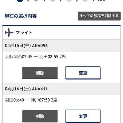 選択内容の確認（ANA）