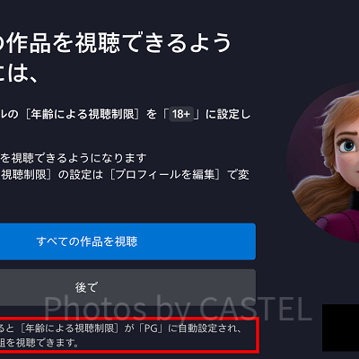 ディズニープラス：作品視聴範囲選択