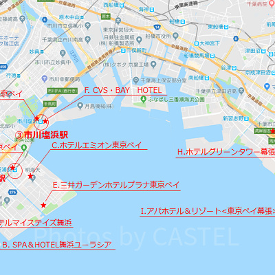 ディズニー近郊マップ（Google Mapより引用）