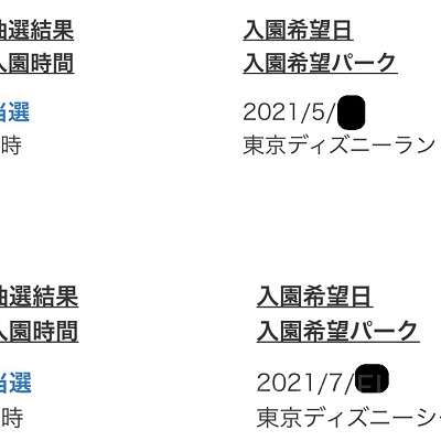 ディズニーチケットの抽選結果