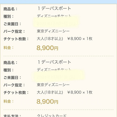 ディズニーチケット購入画面