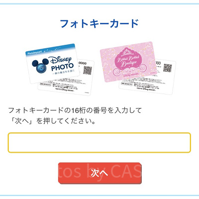 ディズニーフォトサイトでフォトキーカード番号を入力