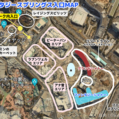 ファンタジースプリングスの入口マップ