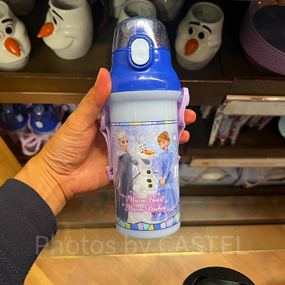 香港ディズニーアナ雪グッズ:アナとエルサ、オラフの水筒