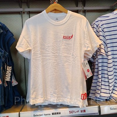 香港ディズニーマーベルグッズ:アイアンマン&マーベルロゴ白Tシャツ