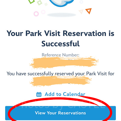 香港ディズニー入園予約：予約成功画面です！予約内容を確認してみましょう。