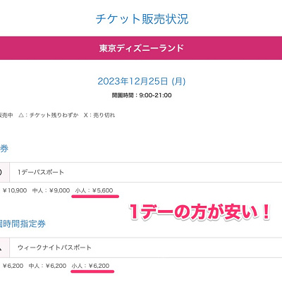 ウィークナイトパスポートとワンデーパスポートの注意点