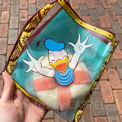 ドナルドがうきわに入っているように見えるパッケージになっている