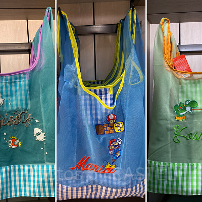 マリオキャラクターのギンガムチェック柄マルシェバッグ