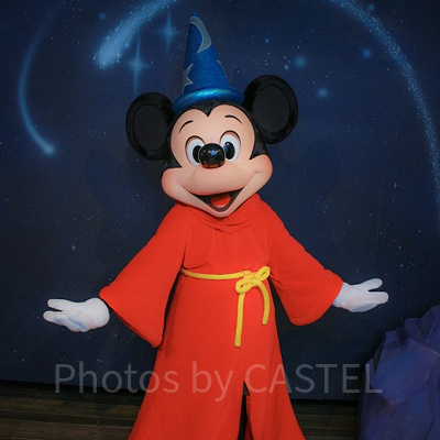 両手を広げたミッキー。他にもいろんなポーズをするんですよ！真似してみましょう。