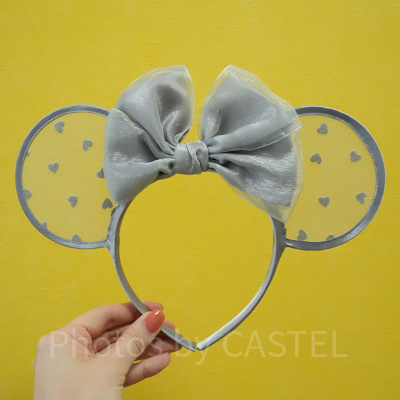 ミニーリボンチュールカチューシャ（ハート/グレー）