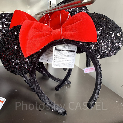 ミニースパンコールカチューシャ（ベルベットリボン／レッド）