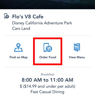 利用したいレストランの詳細ページを開き、「Order Food(注文)」をタップ