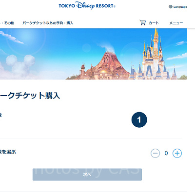 パークチケットの購入画面