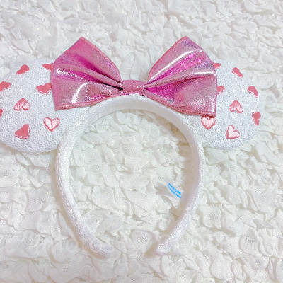スパンコールハートカチューシャ　ピンク