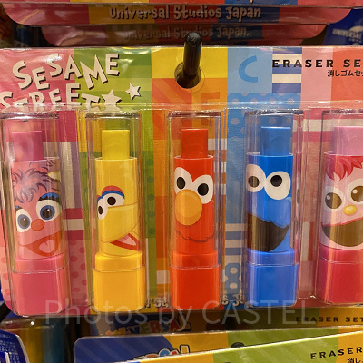 セサミストリートのリップスティック型消しゴムセット
