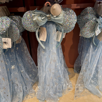 上海ディズニーカチューシャ：エルサのベール付きスパンコールカチューシャ