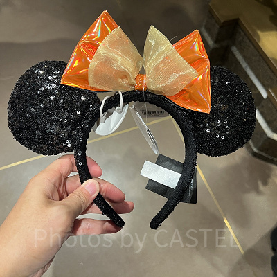 上海ディズニーカチューシャ:オレンジリボンのミニーカチューシャ(ブラック)