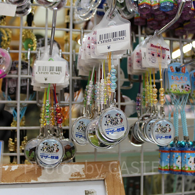 マザー牧場のロゴと動物写真が入ったストラップ