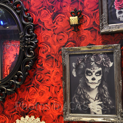 ユニバーサルスタジオストア（ユニバーサルシティーウォーク店）／「ホテルアルバート」のフォトスポットには一面薔薇の壁紙が