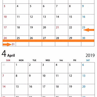 【USJ年間パスライト】2019年3-4月除外日カレンダー