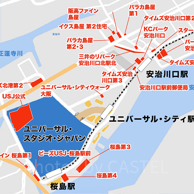 USJ周辺＆公式駐車場MAP