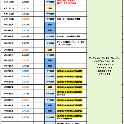 2025年6月USJ混雑予想カレンダー
