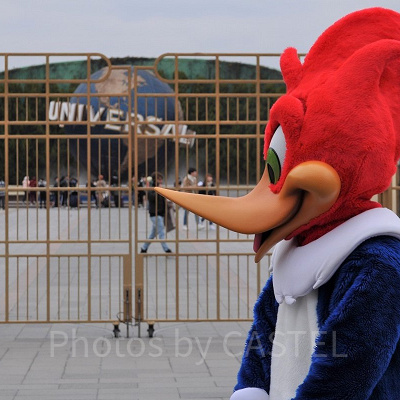 USJのシンボルキャラクターウッドペッカーとUSJの地球儀