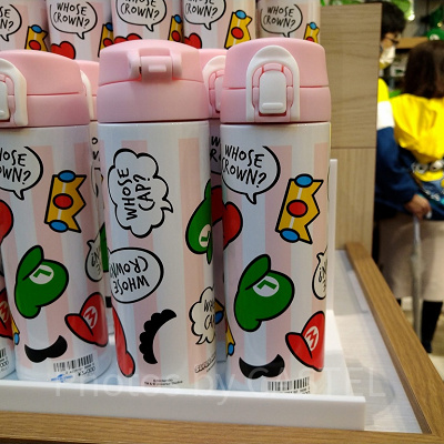 総柄×ピンクストライプ柄ステンレスボトル