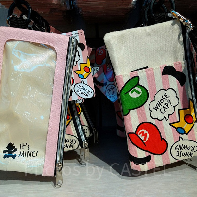 総柄×ピンクストライプ柄スマートフォンポーチ