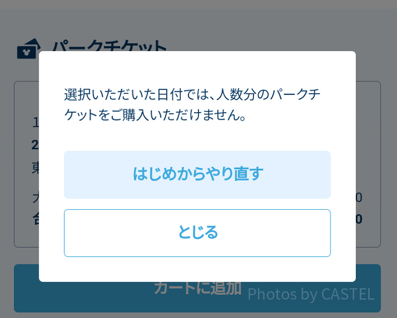 人数分のパークチケットをご購入いただけません」エラーの原因は？対処
