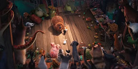 スノーボールたちに囲まれるマックスとデューク／映画『ペット』| キャステル | CASTEL ディズニー情報