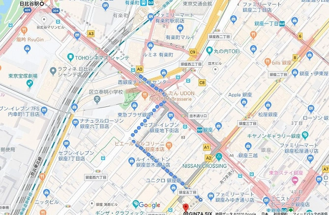 日比谷駅から銀座シックスまでの行き方
