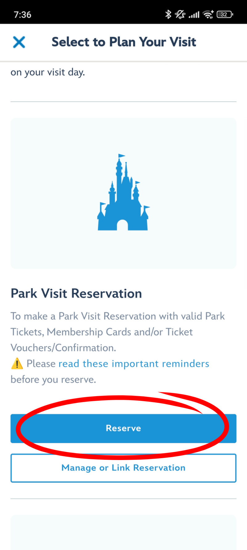 香港ディズニー入園予約：年間パスポートを購入した場合はスクロールして「Reserve」を押す！