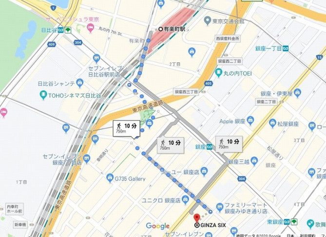 有楽町駅から銀座シックスまでの行き方