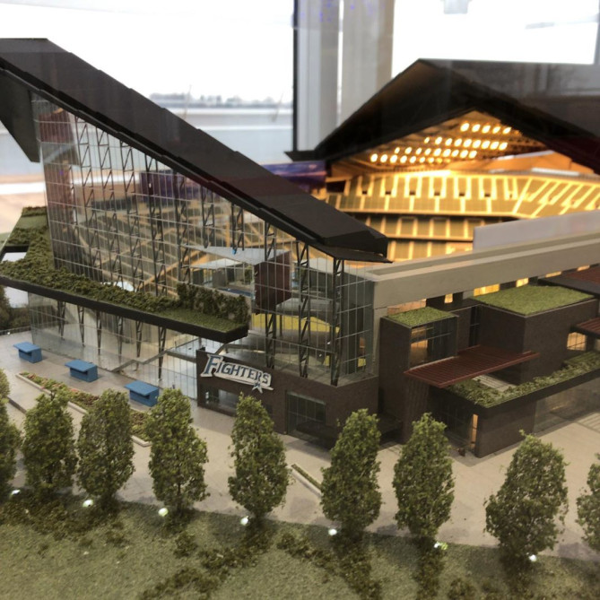 北海道ボールパークの新球場模型