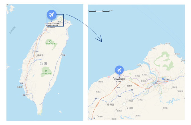 台北桃園国際空港と台北市街地の位置関係