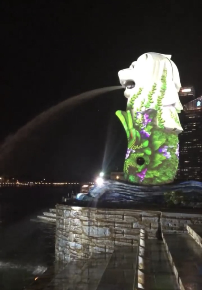 マーライオンもライトアップ！