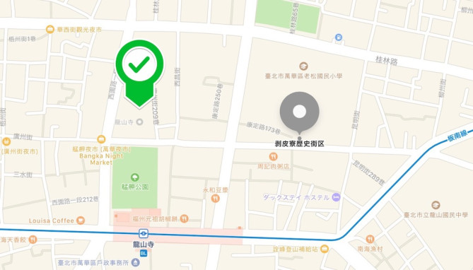 剥皮寮歴史地区と龍山寺の位置