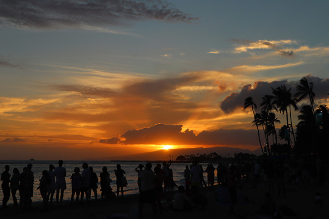 ワイキキビーチの夕日