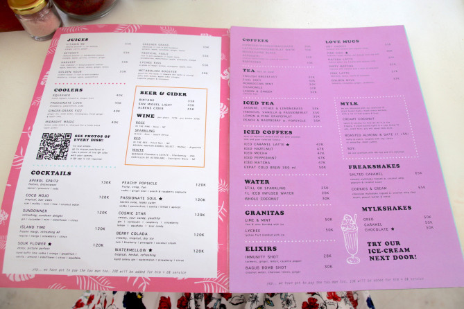 バリ島のカフェメニュー